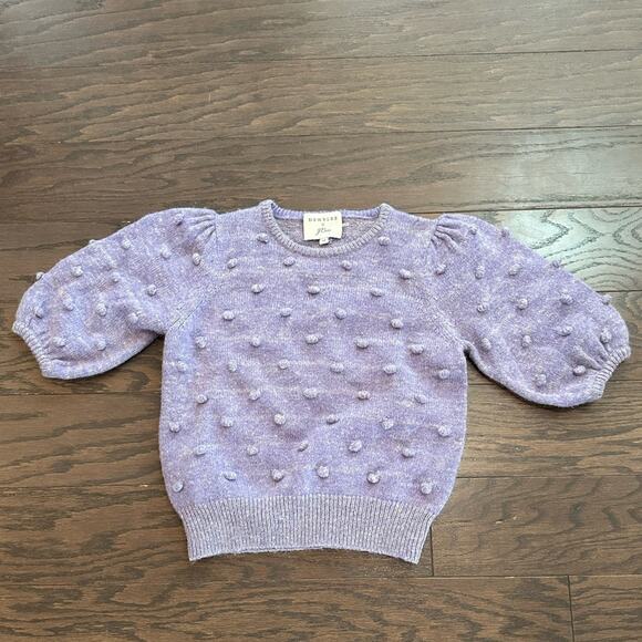 DemyLee x J Crew Purple Puff Sleeve Pom Pom Sweater SZ XXS - Picture 1 of 7